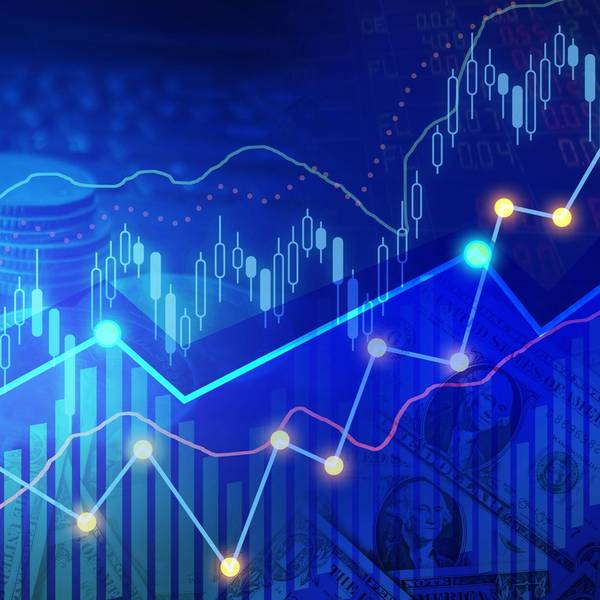 A blue financial graph chart
