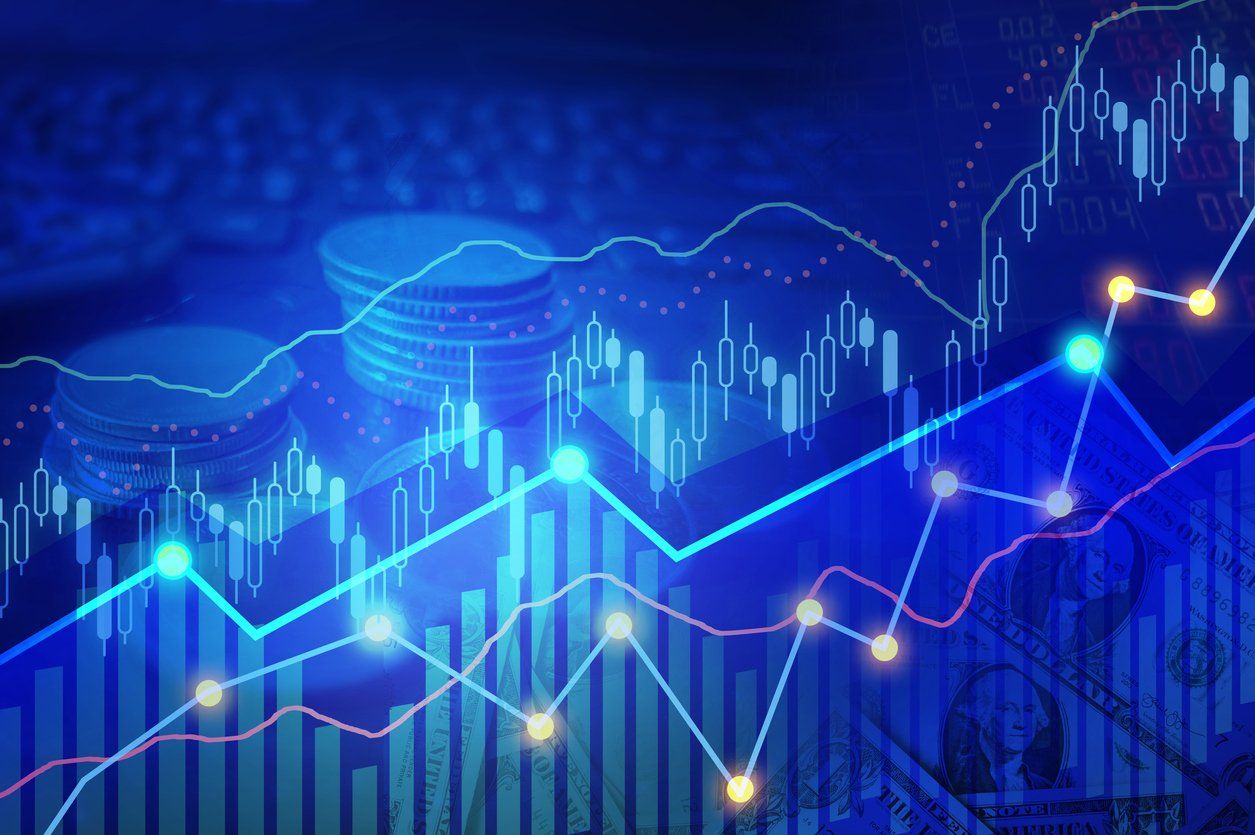 A blue financial graph chart