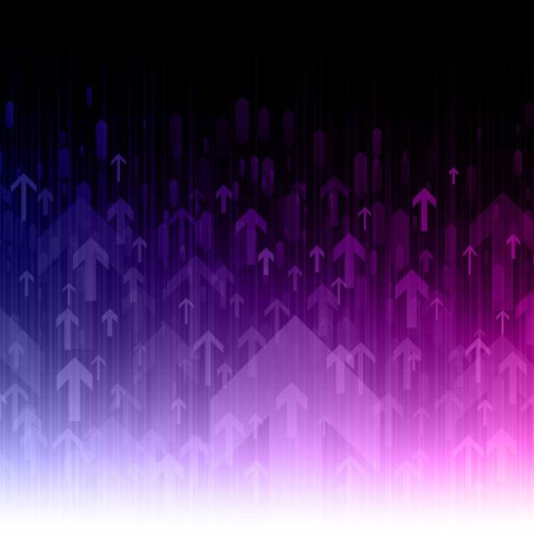 A blue, purple and pink graphic with arrows of different sizes pointing up.