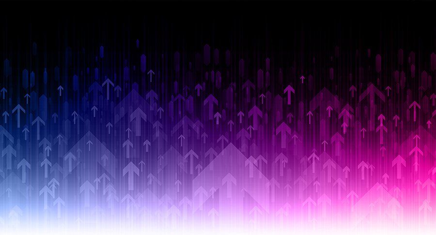 A blue, purple and pink graphic with arrows of different sizes pointing up.