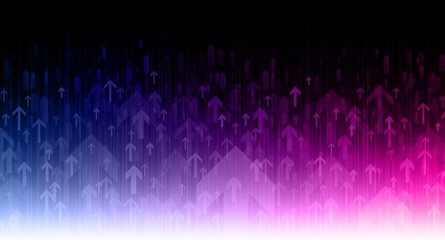A blue, purple and pink graphic with arrows of different sizes pointing up.