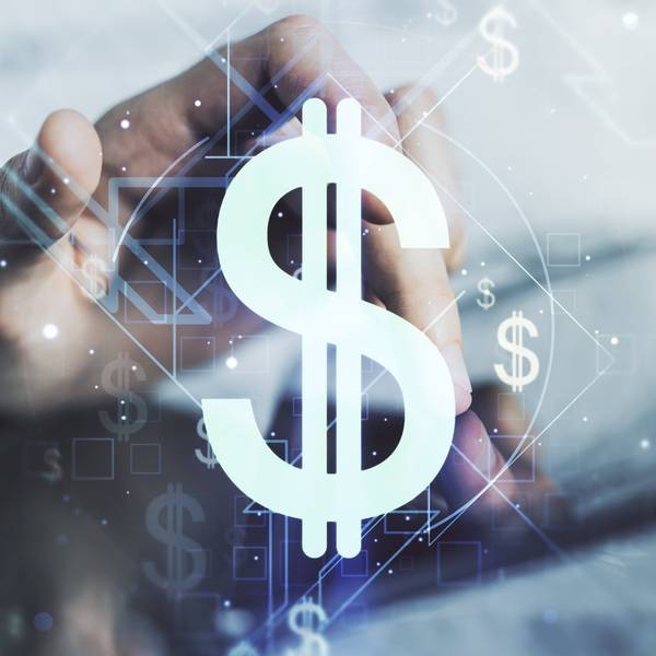 A dollar sign on an abstract screen.