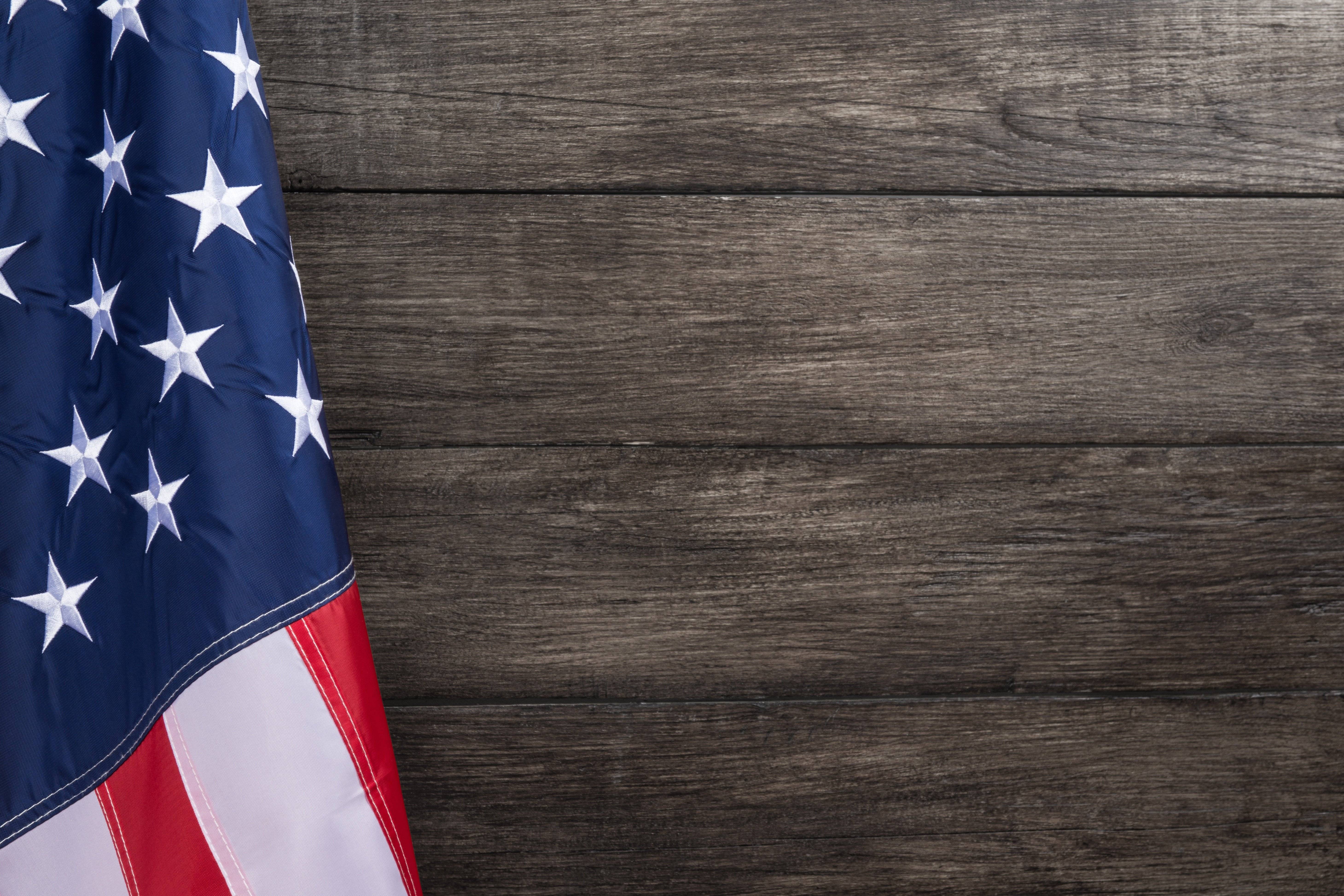 American flag against a wooden background