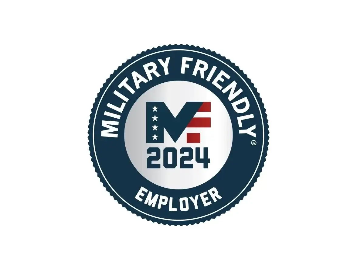 Blue and white Military Friendly Employer 2024 badge