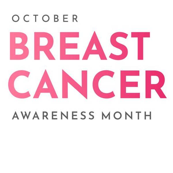 "Breast Cancer Awareness Month text with pink ribbon symbol."