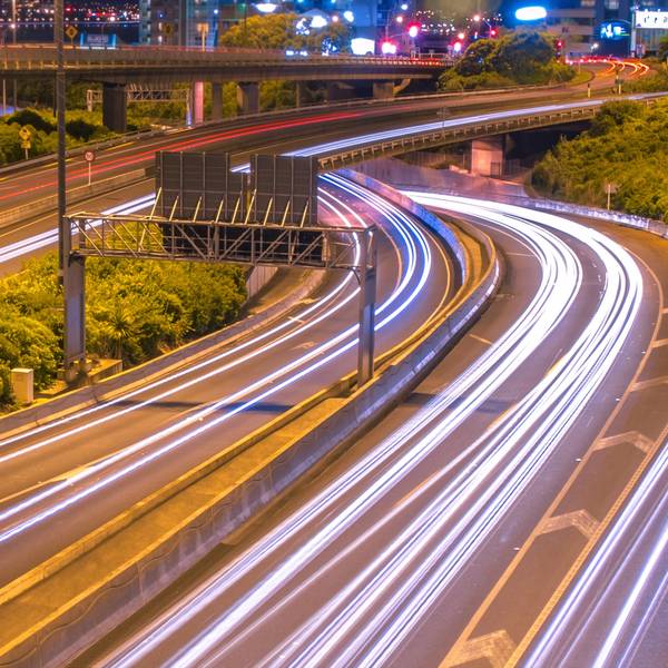 Busy highway at night