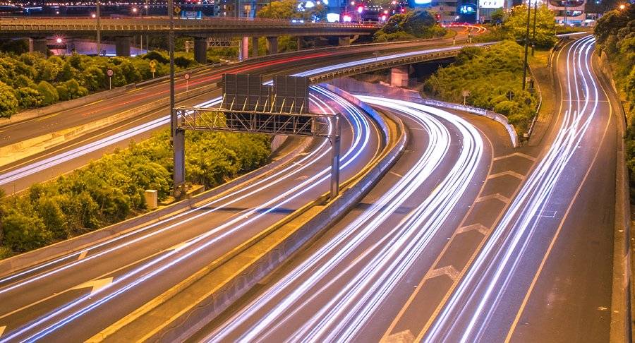 Busy highway at night