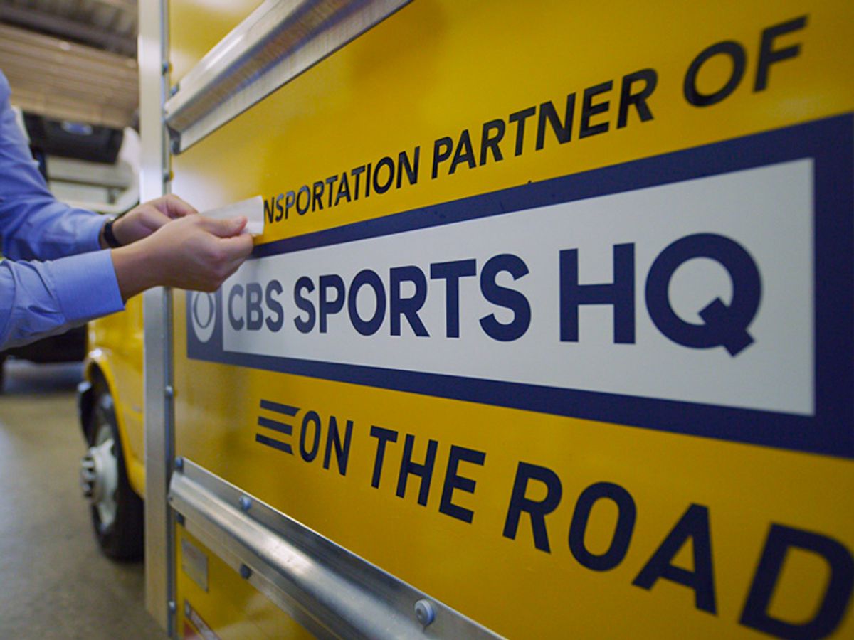 cbs sports hq decal on penske truck