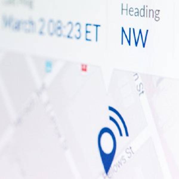 Closeup of a digital screen with location services showing.