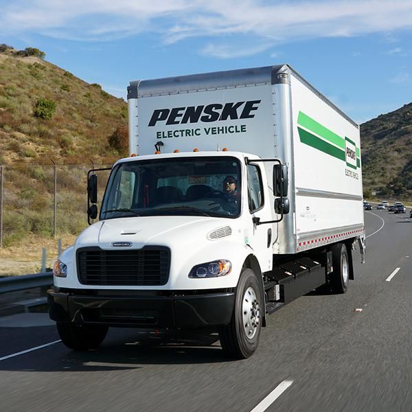 Electric Penske truck on the road