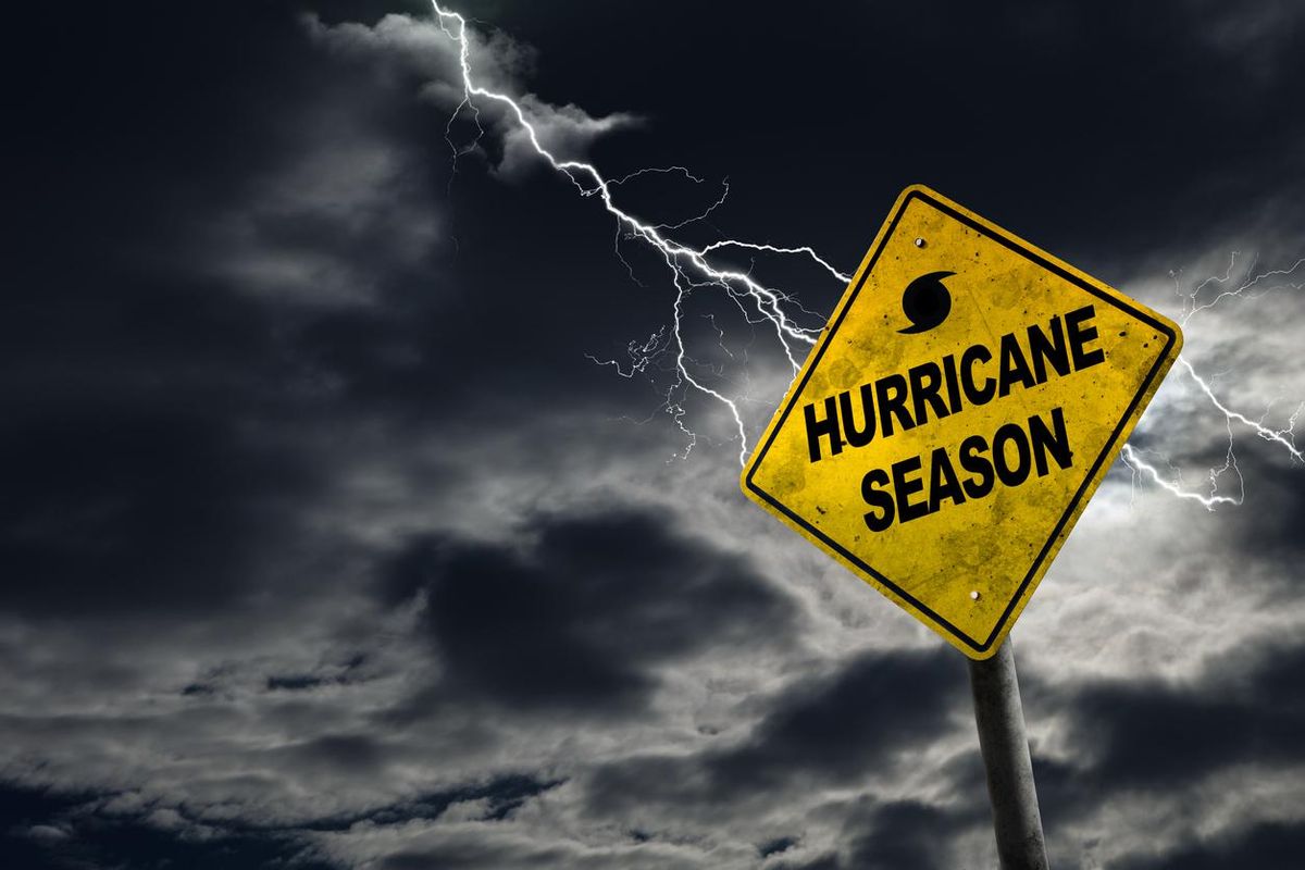 hurricane season sign in a storm