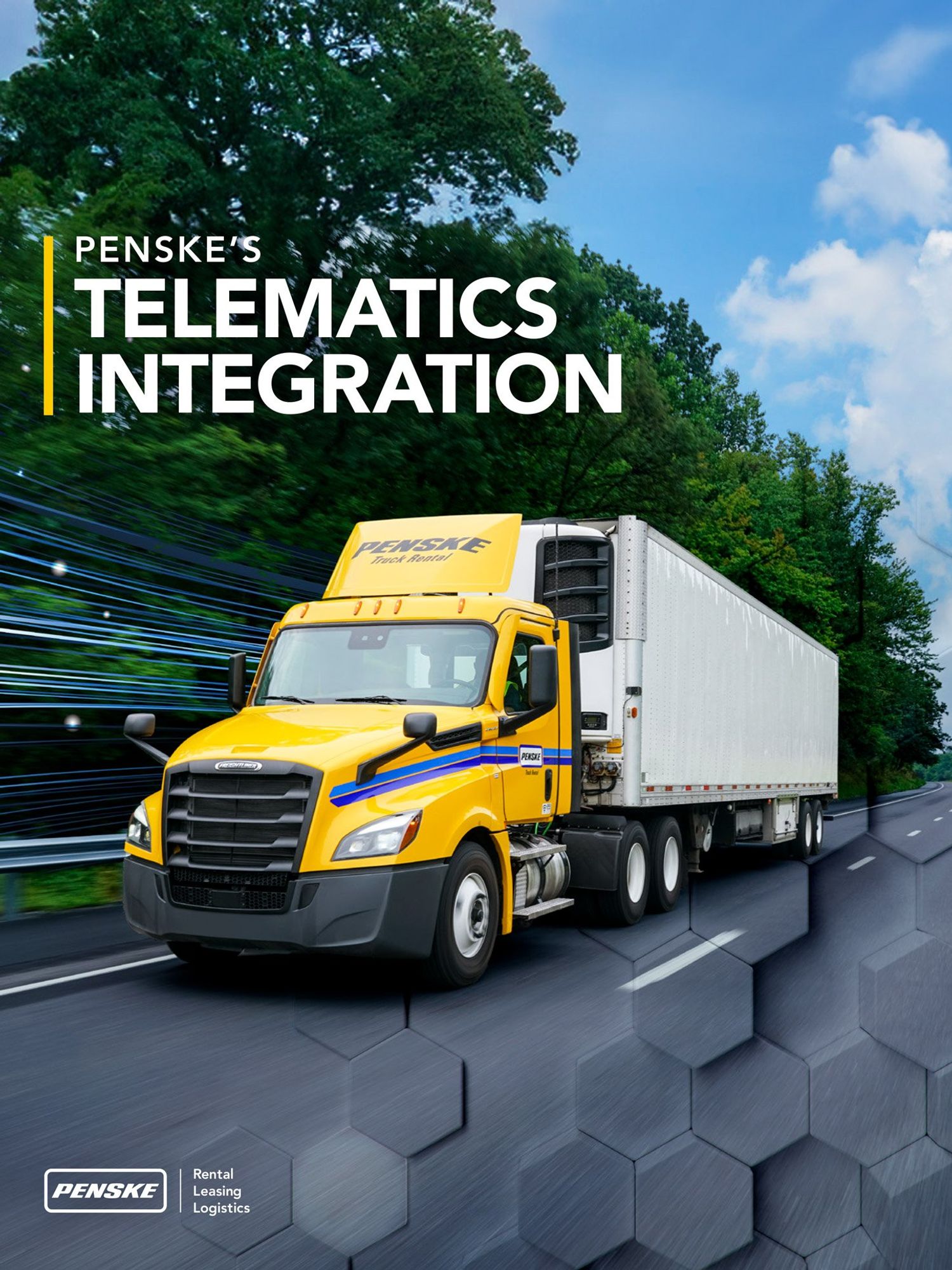 Penske tractor trailer driving down a highway