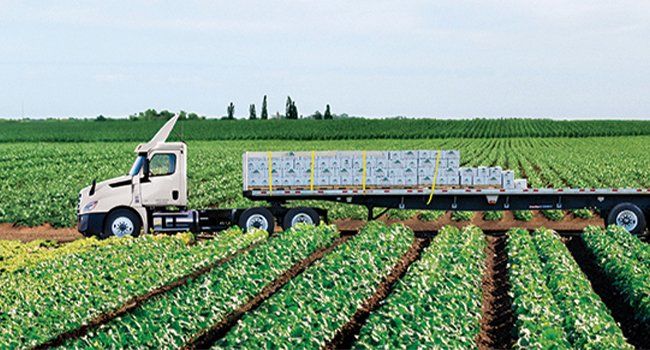 Penske trailer in farm field