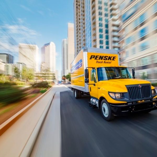 Penske truck in city
