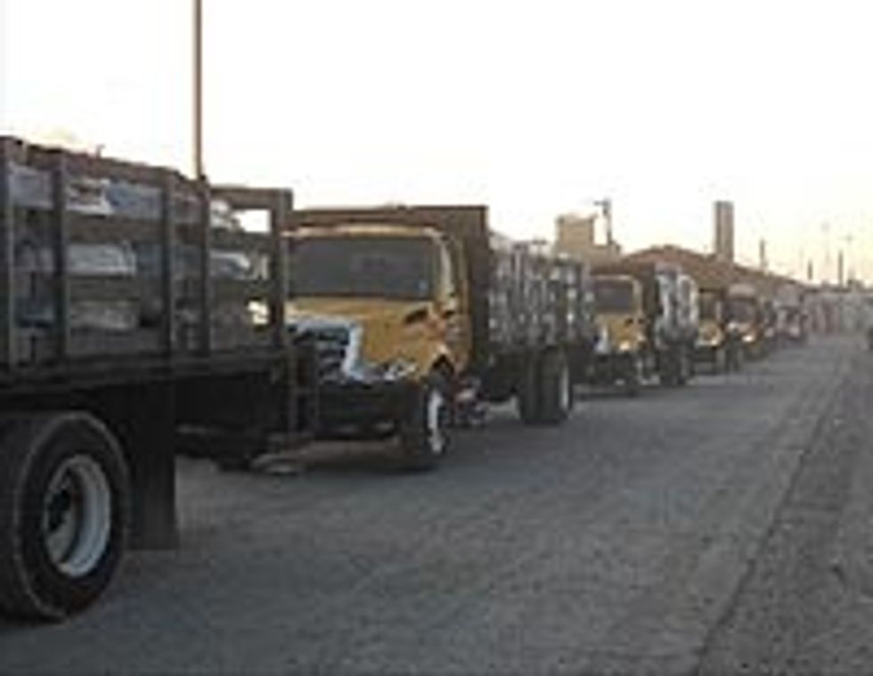 Penske Trucks lined up in Haiti