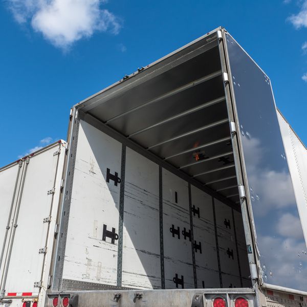 The inside of an empty trailer.
