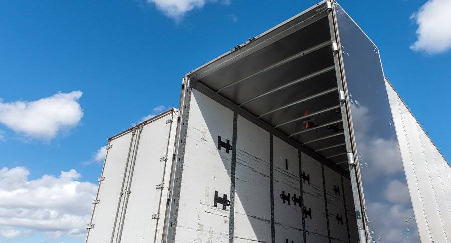 The inside of an empty trailer.